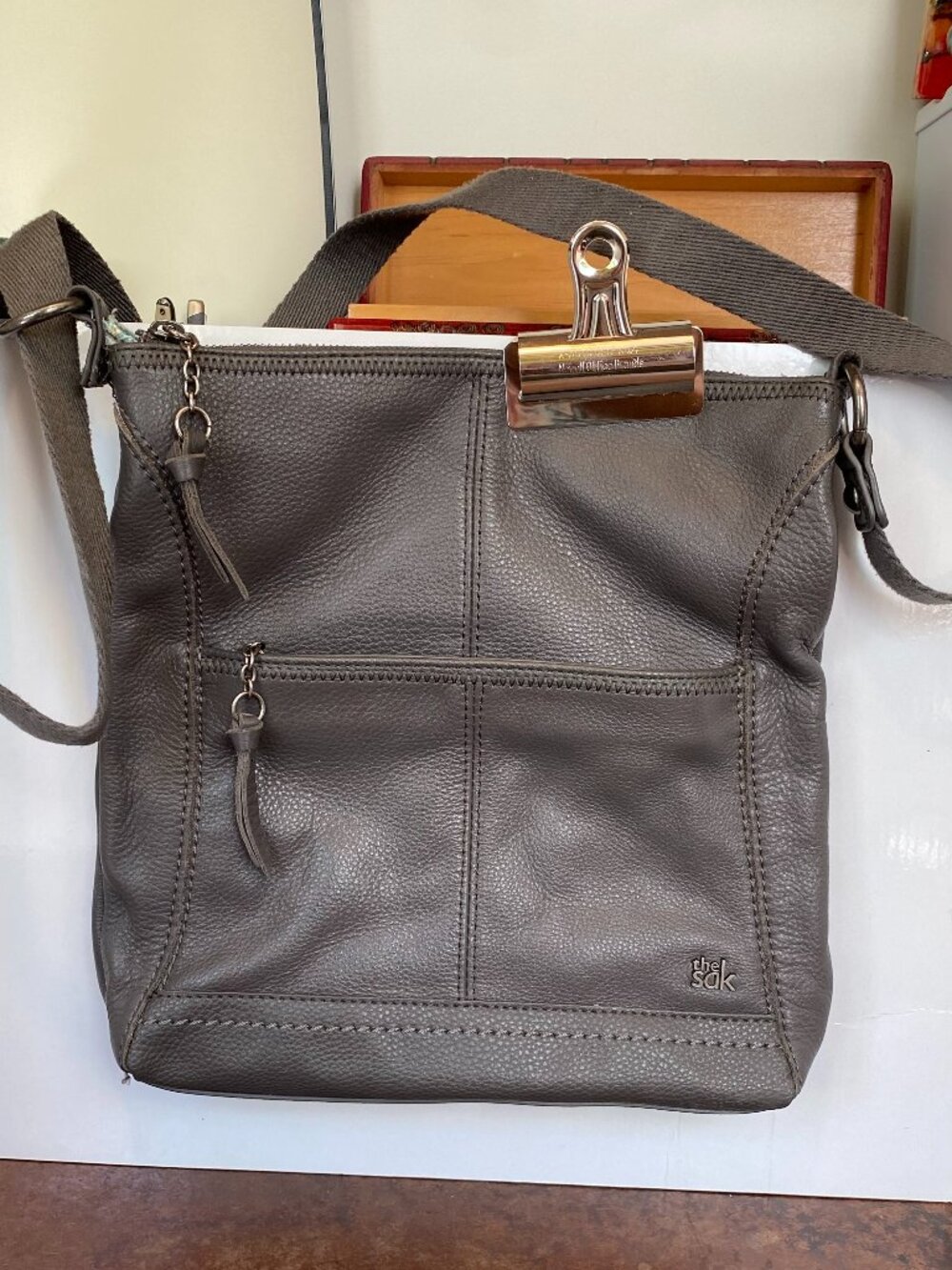The Sak Lucia Pebbled Leather Crossbody Bag Slate Grey